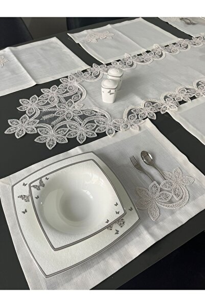 BRL ÇEYİZ HOME Linen Textured Luxury French Lace American Set/12 People-13 Pieces