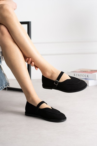 diclepolat Women's Black Suede Buckle Mary Jane Loafer Shoes Günlük Ruız