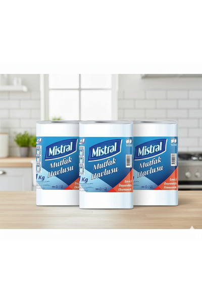 Mistral منشفة مطبخ ورقية مثقوبة من طبقتين 1 كجم 3 قطع