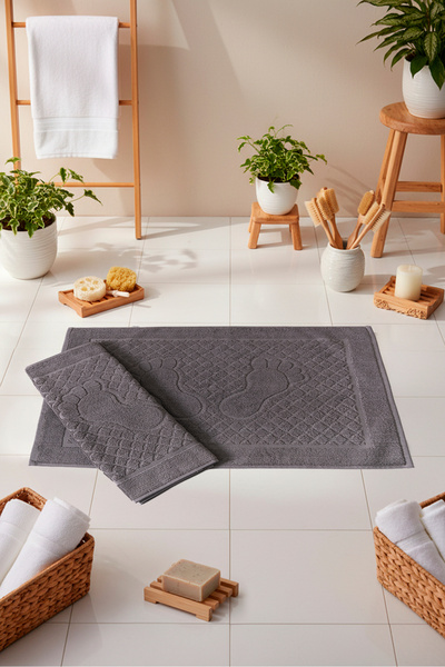 VELANORA HOME Set of 2 Footprint Patterned 100% Cotton Bath Foot Towels 50X80...