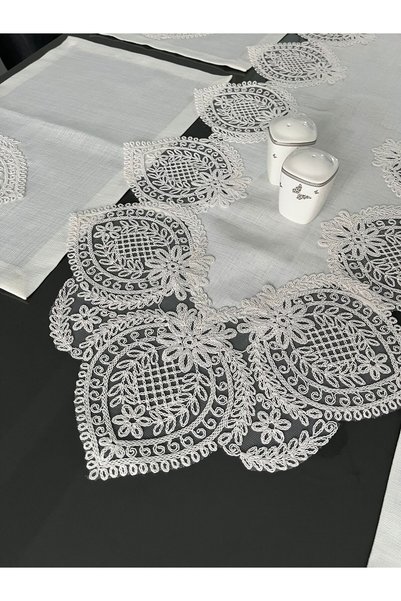 BRL ÇEYİZ HOME Linen Textured Luxury French Lace American Set/12 People-13 Pieces