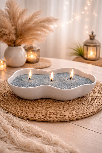YİĞİTER Dekoratif Çok Fitilli Toz Mum | El Yapımı Taş Tozu Kase