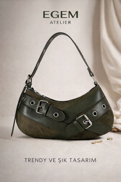 EGEM ATELİER Kuşgözü Kemer Toka Detaylı Orta Boy Kadın Baget Omuz Çanta