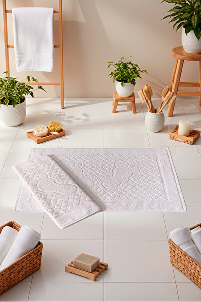VELANORA HOME Set of 2 Footprint Patterned 100% Cotton Bath Foot Towels 50X80...
