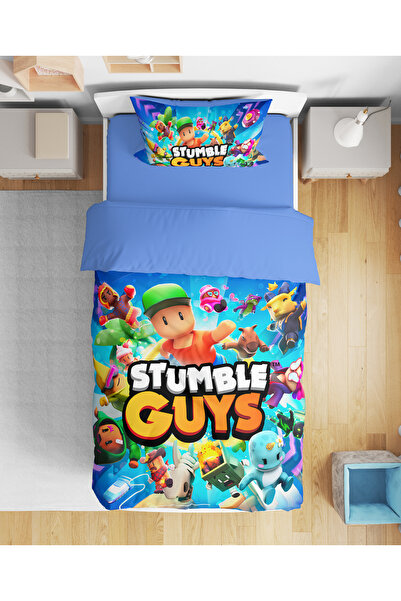 Erays Home Stumble Guys Patterned 3D Digital Printed Single Boy Duvet Cover S...