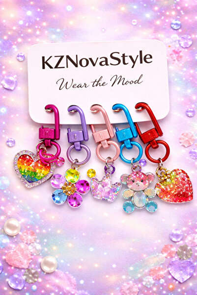 KZNovaStyle سلسلة مفاتيح ملونة بأشكال متنوعة - نماذج على شكل قلب، تاج، دب، وز...
