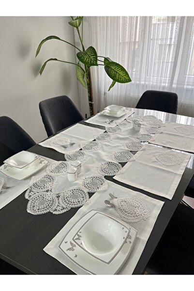 BRL ÇEYİZ HOME Linen Textured Luxury French Lace American Set/12 People-13 Pi...