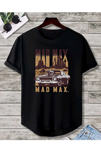 SUNFREE Vintage Printed Oval Hem Crew Neck Cotton Tshirt