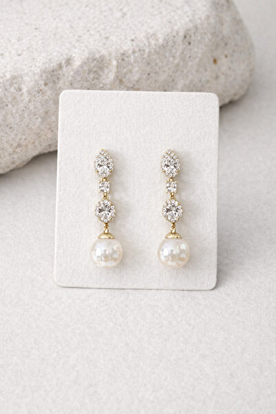 Owentis Çelik Kristal Taşlı Sallantılı İncili Nura Küpe -kararma yapmaz-