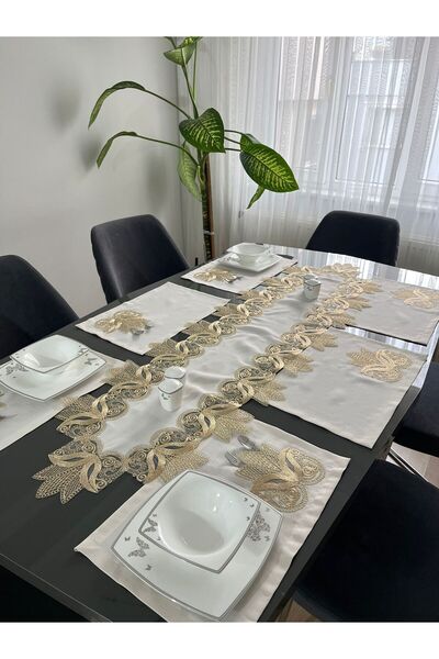 BRL ÇEYİZ HOME طقم أمريكي فاخر من الكتان الفرنسي المزخرف/12 شخصًا - 13 قطعة