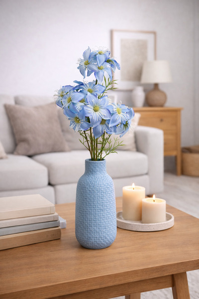 ELZI ATÖLYE Doğal Dokulu Yüksek Kaliteli Yapay Mavi Clematis Çiçeği 4 Dallı –...