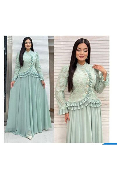 OEM Women's two-piece suit, mint green with sequins and lace, Lilium