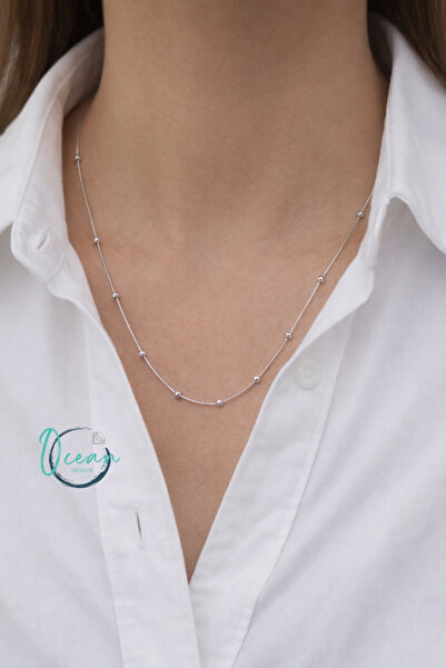 OceanDesign Gümüş Renk Paslanmaz Çelik Top Detaylı Minimal Kolye 45 cm