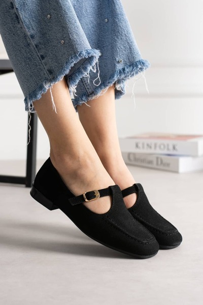 diclepolat Women's Black Buckle Belted Flat Sole Casual Loafer Ballerina Shoe...