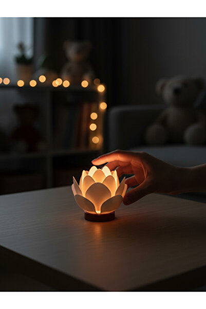 Puzimo Lotus Çiçeği Tasarımlı LED Tea Light Dekoratif Atmosfer Lambası | Masa...