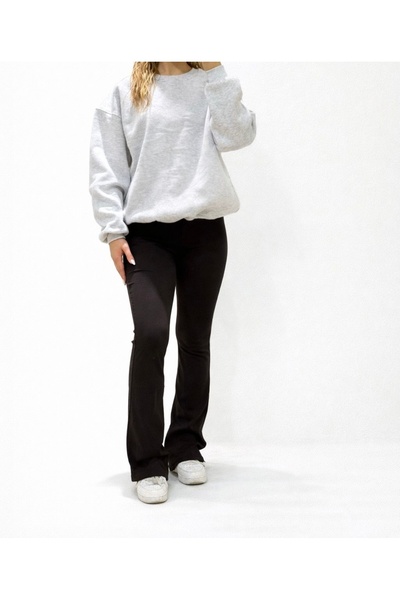 Düz Şardonlu Oversize Sweatshirt