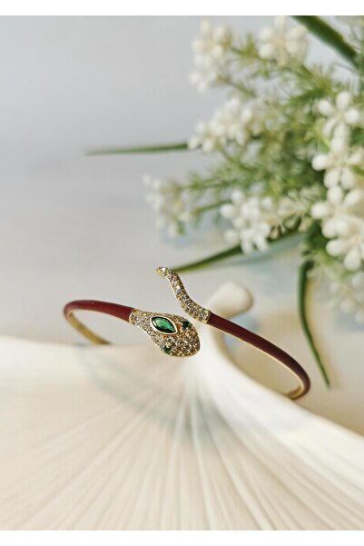 Halley Concept Zircon Stone Snake Figured Steel Bracelet Claret Red