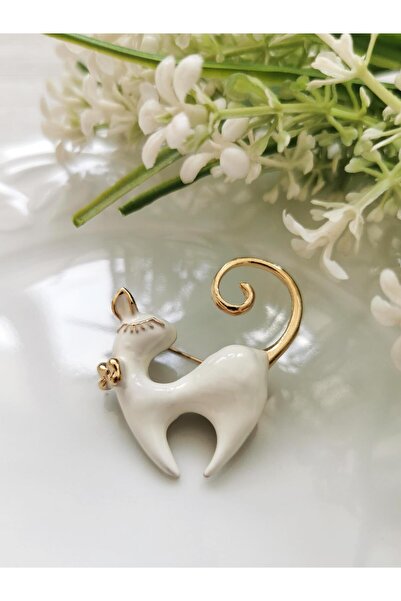 Halley Concept Beyaz Kedi Broş