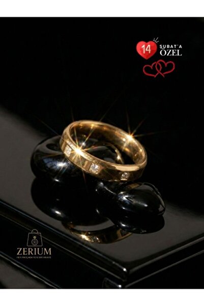 ZERİUM خاتم نسائي من الفولاذ بتصميم بسيط وعالي الجودة بثلاثة أحجار، مقاس 14