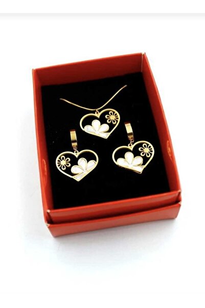 Çelik PAPATYA KALP SET KOLYE KÜPE