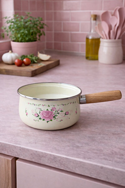 CookaHome 14 cm Emaye Sos Tenceresi – Ahşap Saplı,