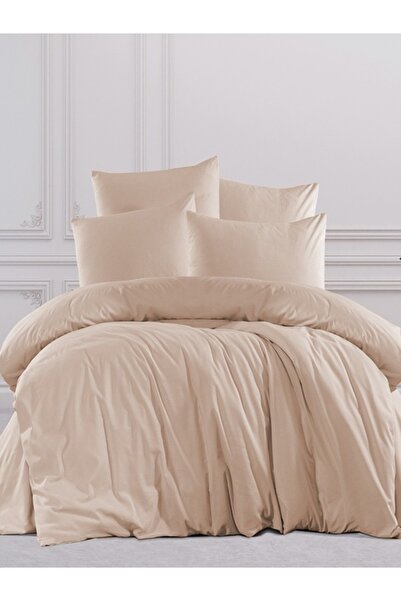vionetta King Size 100% Cotton Ranforce Beige Duvet Cover Set - Cotton Beddin...