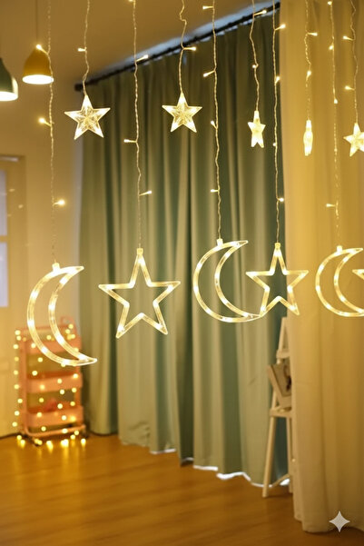 TeknoEser Ay Yıldız Figürlü Dekoratif Perde LED Işık 3 Metre Süsleme Lambası ...