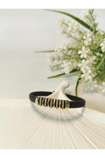 Halley Concept Zircon stone stainless steel detailed brown braided leather br...