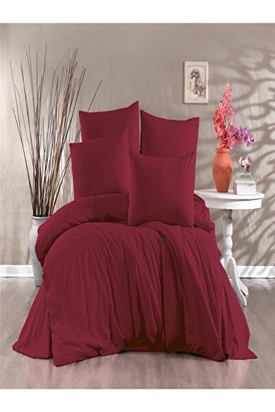 vionetta King Size 100% Cotton Ranforce Claret Red Duvet Cover Set - Cotton B...