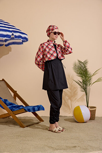 GAVLİA Women's Hijab Swimsuit Set of 4 with Half-Cover Zipper.