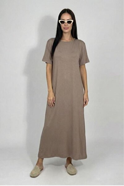 Betimoda Women's Summer Short Sleeve Viscose Midi Length Crew Neck Dress