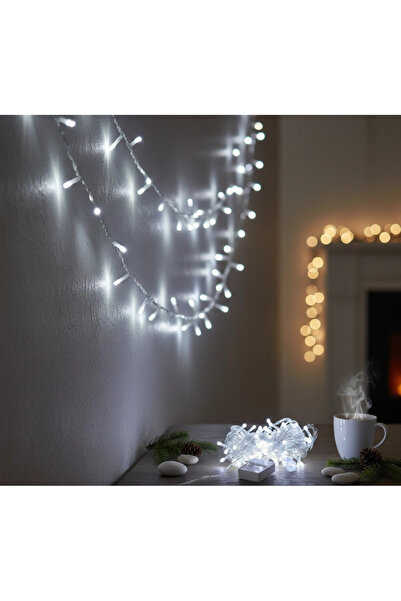 Epilons كابل شفاف أبيض اللون مع أطراف متدلية 10 متر 100 مصباح LED