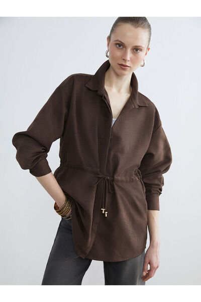 LC Waikiki LCWAIKIKI ClassicKahverengi Süet Görünümlü Büzgülü Kadın Gömlek Tunik