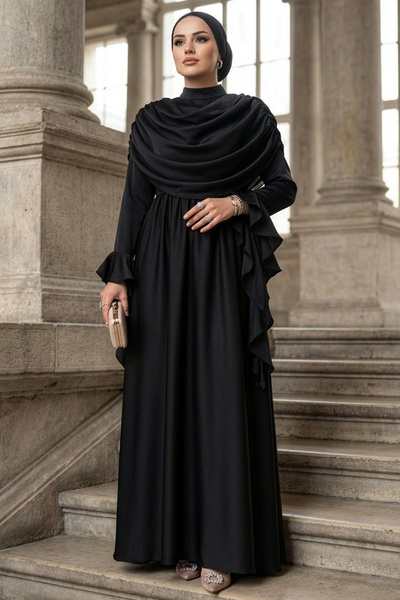 N.S NEVA STYLE Satin Black Hijab Evening Dress 55461S