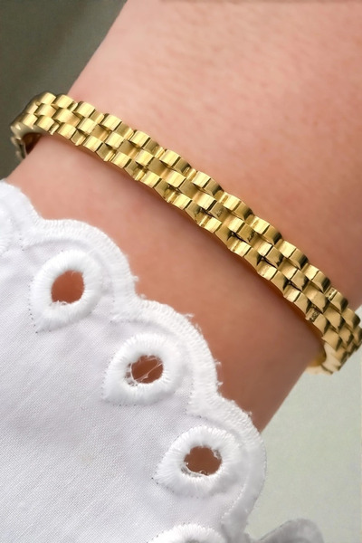 Budakoğulları 14k Altın Kaplama Saf Çelik Kararmaz Unisex Kadın Erkek Bileklik