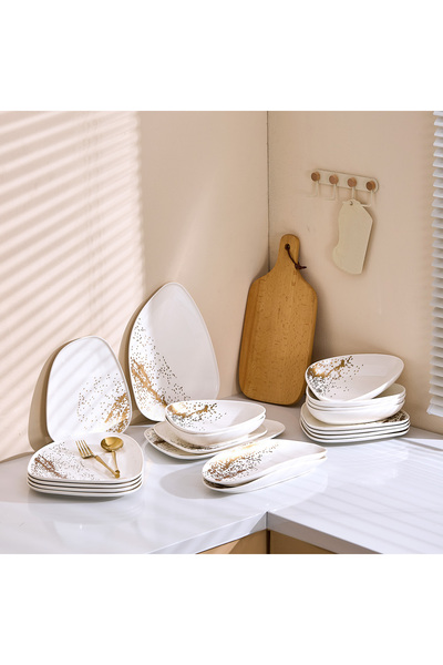 Malooki 20-Piece Asymmetrical Shape Dinnerware Set, Premium Porcelain, 6 Peop...