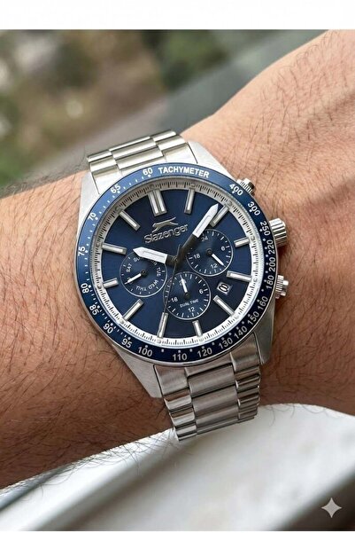 Slazenger Dual Time, Mavi Kadran Erkek Kol Saati | 42mm, Çelik Kordon, Minera...