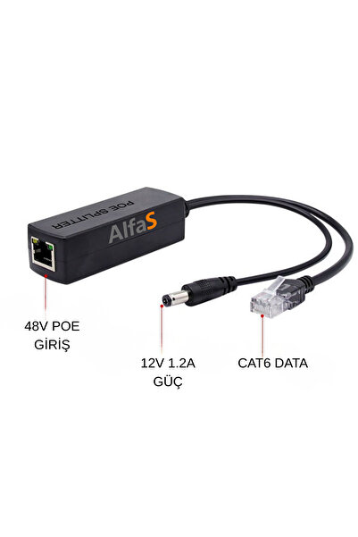 ALFAS AL5432 48V to 12V 1.2A Aktif PoE Splitter PoE Olmayan IP & Wi-Fi Kamera...