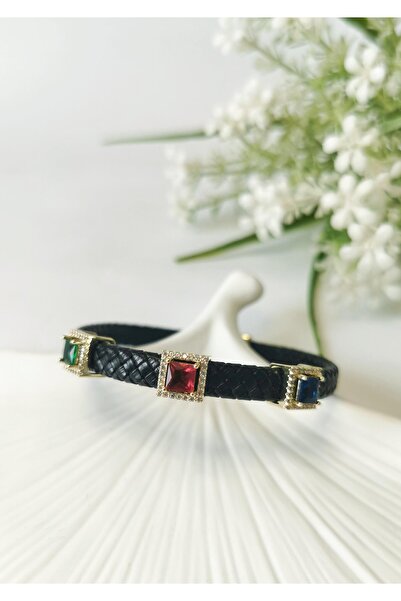 Halley Concept Colorful zircon stone stainless steel detailed black braided l...