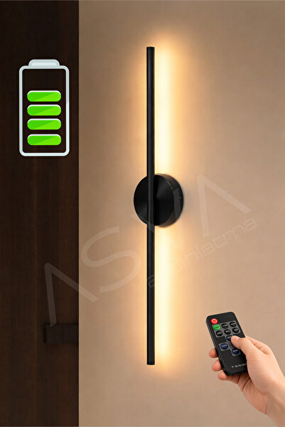 asva aydınlatma Siyah Şarjlı LED Aplik 68 cm Kumandalı Duvar Apliği Ayarlanab...