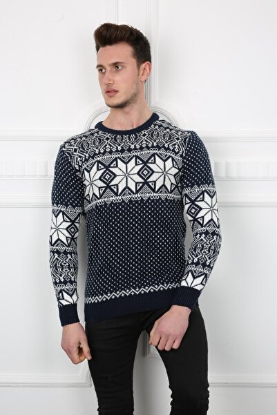 DGSTYL3 Men's Snow Patterned Winter Casual Knitwear Sweater