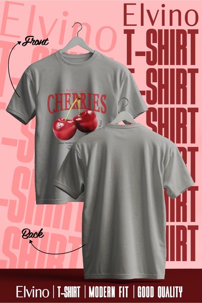 Elvino Унисекс тениска с щампа на червени череши, голям размер