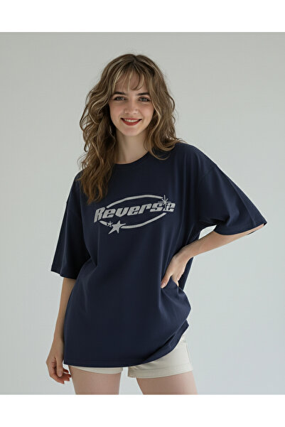 Mayer Butik Unisex Erkek/Kadın Reverse Taş Baskılı Oversize Pamuklu Bisiklet ...