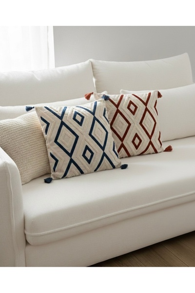 Cotton غطاء وسادة أزرق بوردو مكون من قطعتين