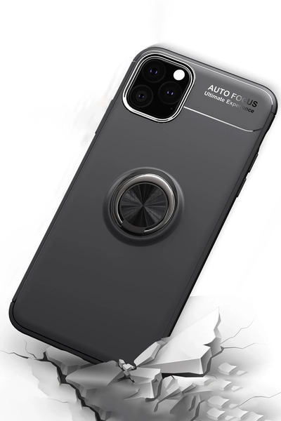 Najmaddin غطاء سيليكون جديد لهاتف آيفون 11 برو ماكس من رينج مع حلقة - أسود-أحمر