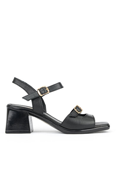 Ziya , Women's Genuine Leather Heeled Sandals 161992Z19030 Black