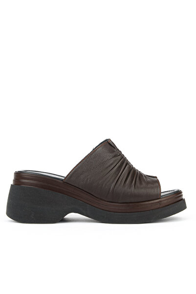 Ziya , Women's Genuine Leather Heeled Slippers 161992Z64023 Brown