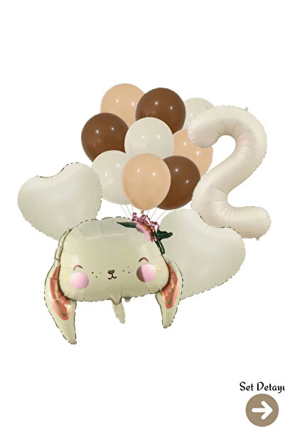 Bunloon 2 Yaş Retro Tavşan Kalp Temalı Balon Set Dekoru