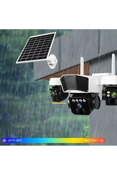 UNİBOX Triple Surveillance Camera with Solar Panel, 4G Connection, 360° Rotat...