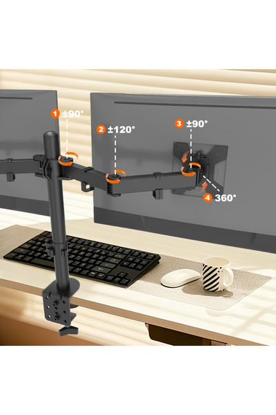 DUHALINE Çift-İki Kollu Monitör Tutucu Çelik Alışımlı Ergo- Yüksekliği Ayarla...